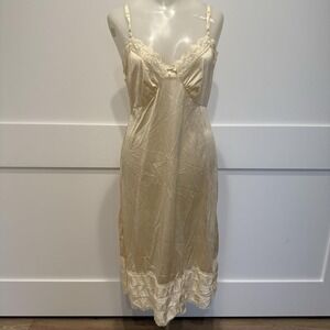 Vintage Cream Lace Slip Dress Size 36 Satin Coquette Y2K Lingerie Boudoir Style